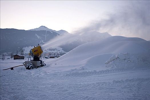 雪,大炮,山谷,埃尔瓦尔德,黄昏,提洛尔,奥地利,欧洲