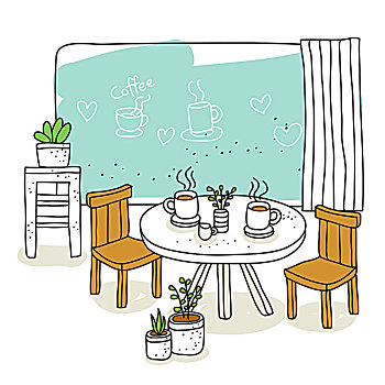 桌子,椅子,盆栽