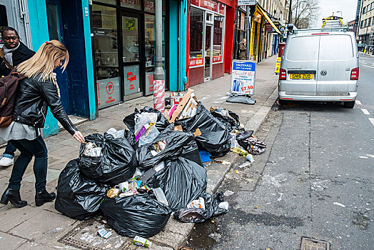 塑料袋,垃圾,堆积,伦敦,街道