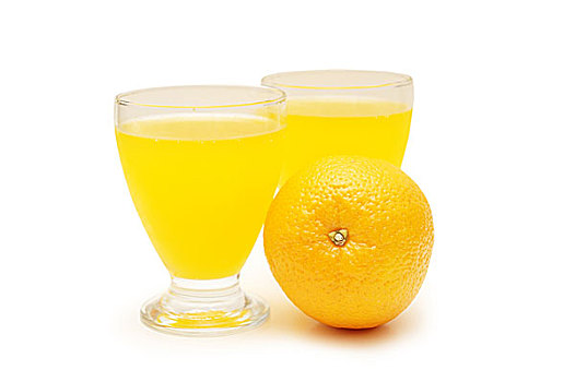 两个,玻璃杯,果汁,橙子,隔绝,白色背景