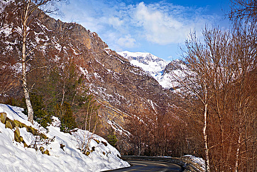 滑雪区,道路,雪,韦斯卡,比利牛斯山脉,西班牙