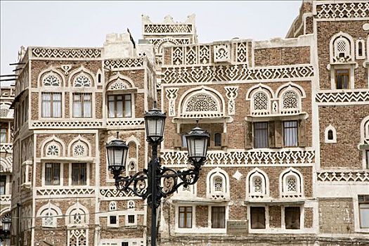 房子,砖,粘土,建筑,装饰,历史,中心,世界遗产,也门,中东