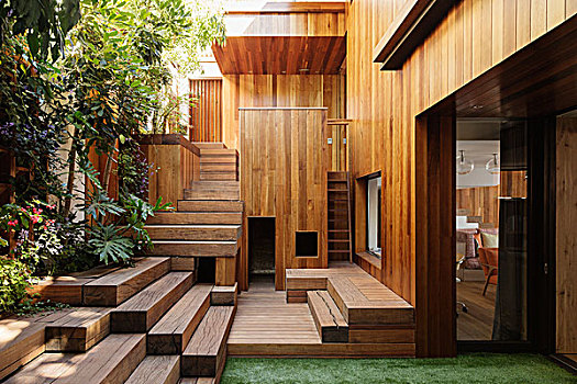 木质,台阶,院落