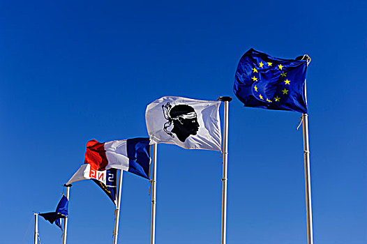 科西嘉,旗帜,码头,巴斯蒂亚,科西嘉岛,法国,欧洲