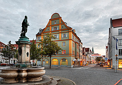 喷泉,皇帝,巴伐利亚,广场,街道,因格尔斯塔德特,上巴伐利亚,德国,欧洲