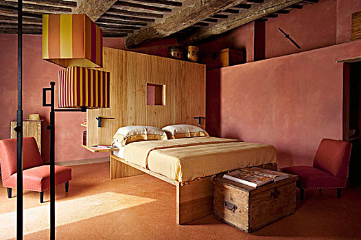 木质,床,床头板,分隔,立方体,配饰,地中海,卧室