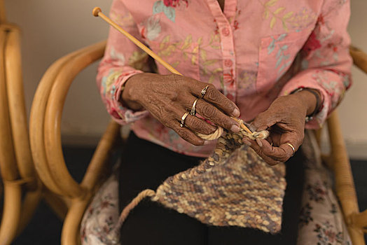 老年,女人,编织品,纱线,在家