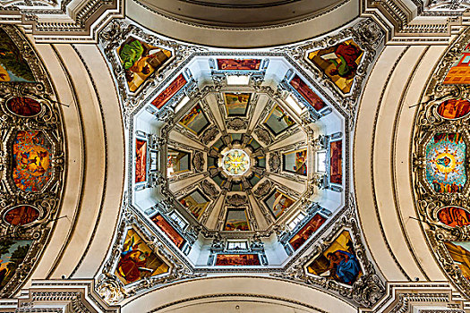 圆顶,萨尔茨堡大教堂,内景,萨尔茨堡,萨尔茨堡州,奥地利,欧洲