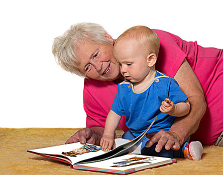 祖母,婴儿,读,书本