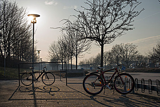 停放,自行车,冬天,下午,哥本哈根,丹麦
