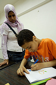 孩子,社区,康复,班级,联合国儿童基金会,居民区,亚历山大,埃及,五月,2007年