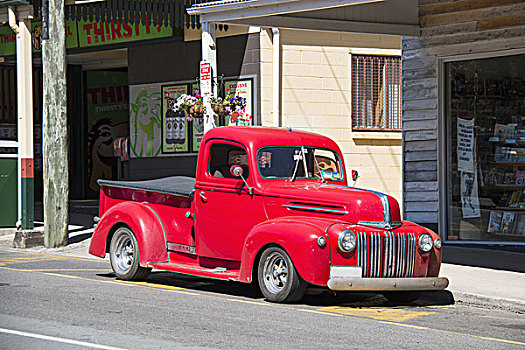 旧式,红色,卡车,停放,侧面,街道,昆士兰,澳大利亚