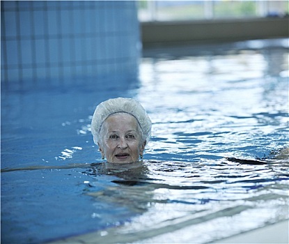 老年,女人,游泳池