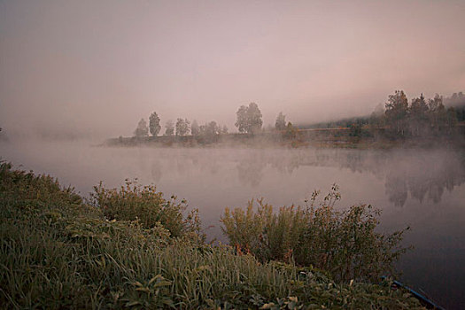 雾气,上方,河,黎明,乡村,俄罗斯