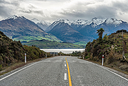 公路,山,瓦纳卡湖,颈部,奥塔哥,南部地区,新西兰,大洋洲