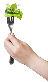 握着,叉子,翠绿,沙拉