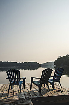 椅子,码头,黎明,骨骼,湖,安大略省,加拿大
