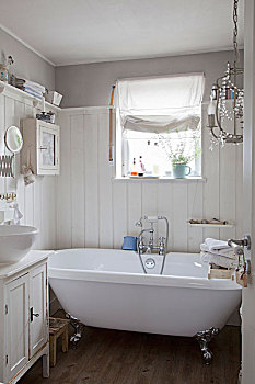 旧式,浴缸,墙壁,白色,浴室
