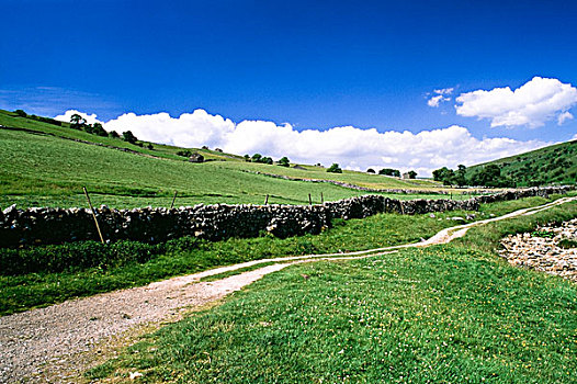 道路,石头,栏杆,约克郡溪谷国家公园,英格兰