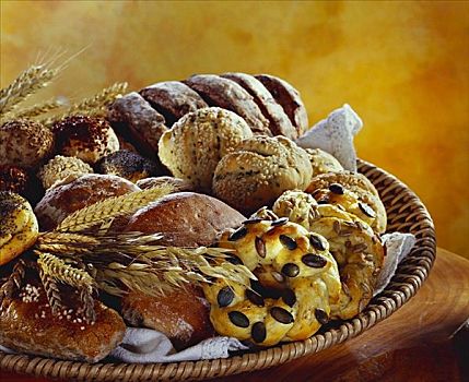 长条面包,谷穗,面包筐