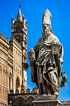 雕塑,圣奥古斯汀,坎特伯雷,正面,巴勒莫,大教堂,历史,西西里,意大利