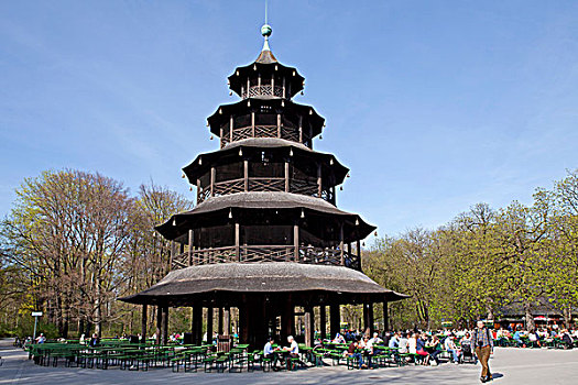 中式塔,英式花园,慕尼黑,巴伐利亚,德国,欧洲