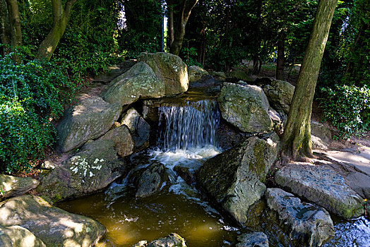 日式庭园,瀑布,休闲公园,北莱茵威斯特伐利亚,德国,欧洲