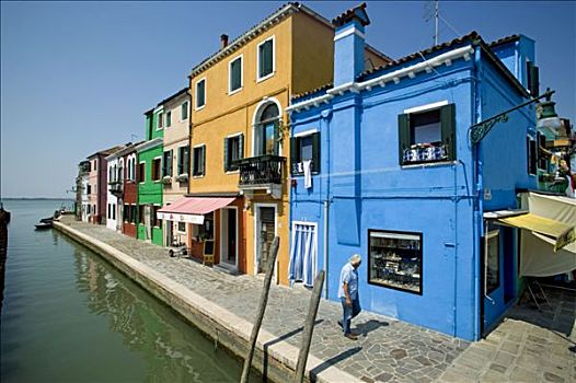 泻湖,威尼斯,布拉诺岛,运河,特色,彩色,房子,意大利