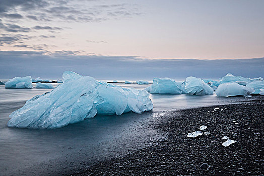 蓝色,闪闪发光,冰块,模糊,水,黑色背景,海滩,冰岛,清晨