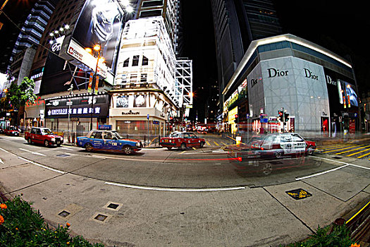 街道,场景,道路,夜晚,鱼眼镜头,尖沙嘴,九龙,香港,亚洲