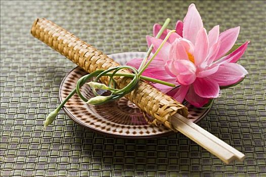 筷子,编织物,包装材料,荷花,盘子
