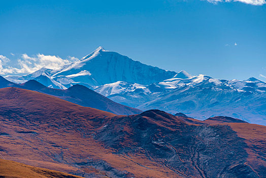 中国西藏羊卓雍措旁的雪山