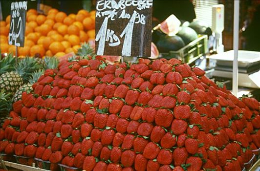 草莓,价签,市场货摊