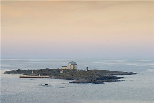 小岛,石头,黎明,芬兰