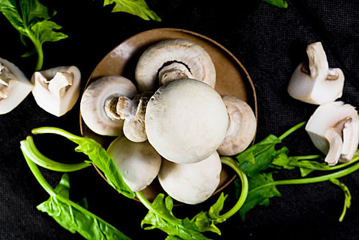 新鲜,蘑菇,蔬菜,黑色背景