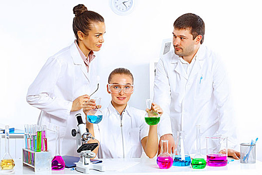 团队,科学家,工作,液体,实验室