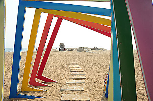 雕塑,沙滩,色彩,彩虹,通道,梦幻,七彩