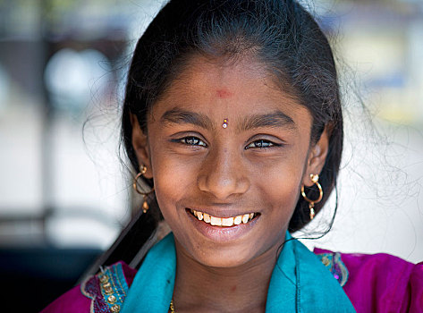 微笑,女孩,头像,安曼,庙宇,马杜赖,泰米尔纳德邦,印度,亚洲