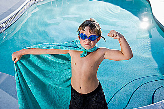 男孩,超人,防护,游泳池
