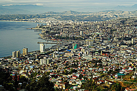 智利,瓦尔帕莱索,全视图,港口