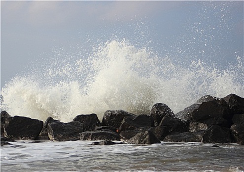 碰撞,波浪,黑色,石头,海岸