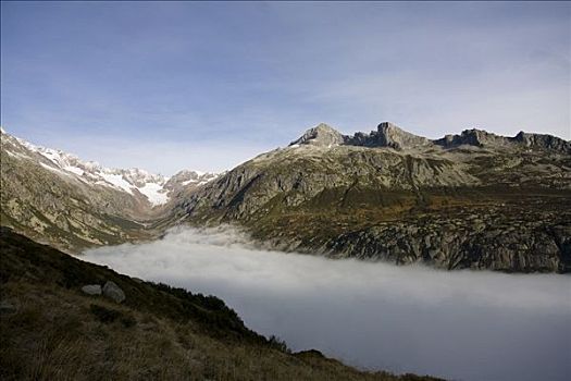 雾,山谷,瑞士,欧洲