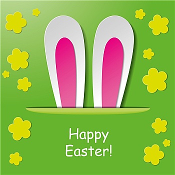 高兴,复活节兔子,耳,绿色背景