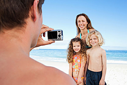 后视图,父亲,家庭,照相,海滩