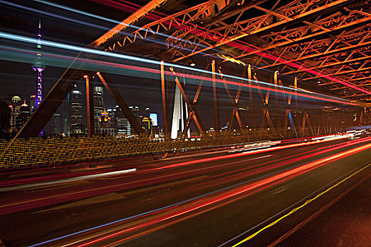 汽車,旅行,橋,夜晚,長時間曝光,上海,中國