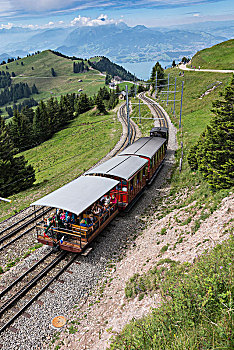 火车头,靠近,卢塞恩市,琉森湖,瑞士