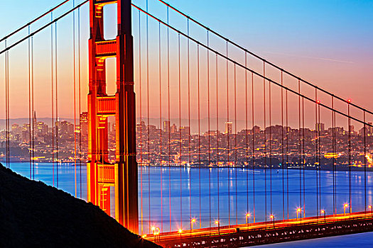 旧金山,金门大桥,日出,线缆,加利福尼亚