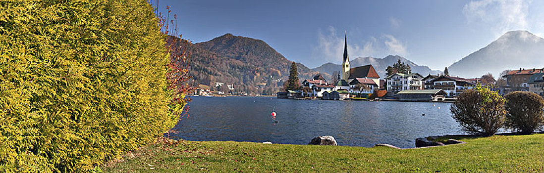 风景,上方,泰根湖,洛赫特-伊根,山谷,上巴伐利亚,巴伐利亚,德国南部,德国