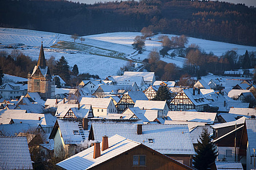 积雪,屋顶,德国