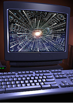 电脑,隧道,二进制码,显示屏